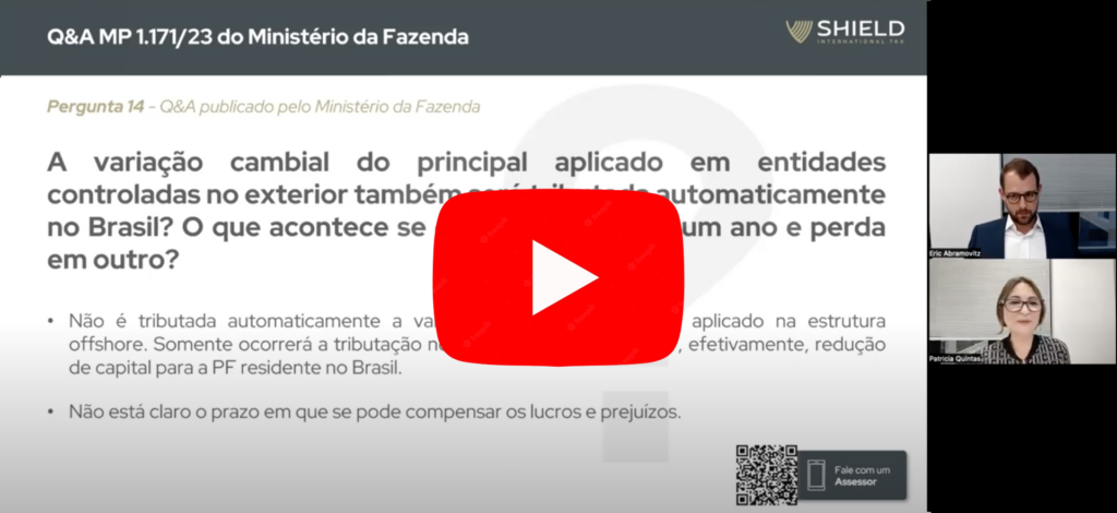 Trecho do vídeo respondendo sobre a tributação da variação cambial em entidades controladas no exterior
