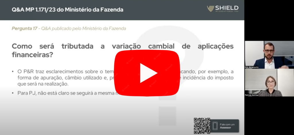 Trecho do vídeo respondendo sobre a tributação da variação cambial de aplicações financeiras