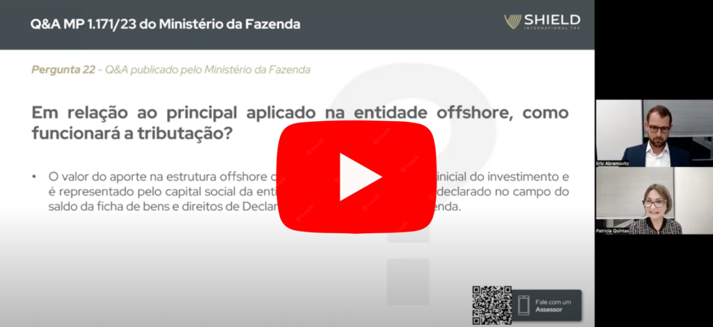 Trecho do vídeo respondendo sobre a tributação do principal aplicado em entidade offshore